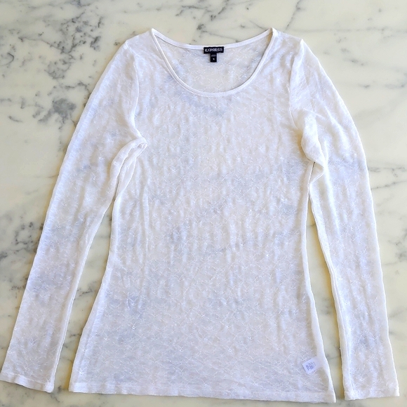 NWOT. Express Nylon and Spandex All Lace Long Sleeve Cream White Blouse. - Picture 3 of 4